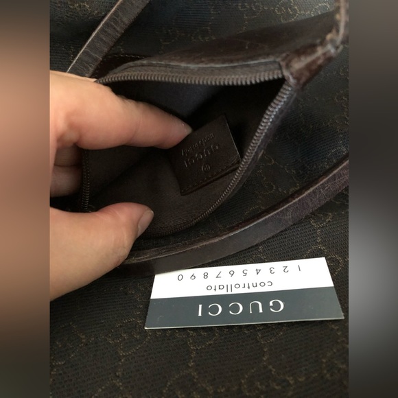 GUCCI Chocolate Denim Tote with Leather Pouch - Picture 7 of 14